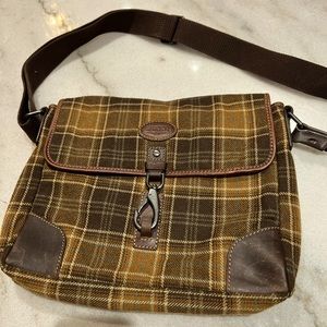 Fossil Brown Wool Plaid Laptop Crossbody Messenger Bag